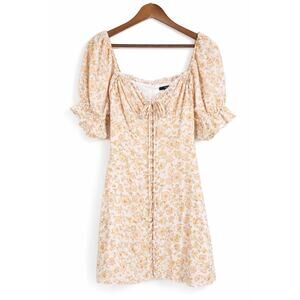 Forever 21 Small Floral Mini Dress Puff Sleeve Lace Up Front Lined Cottagecore